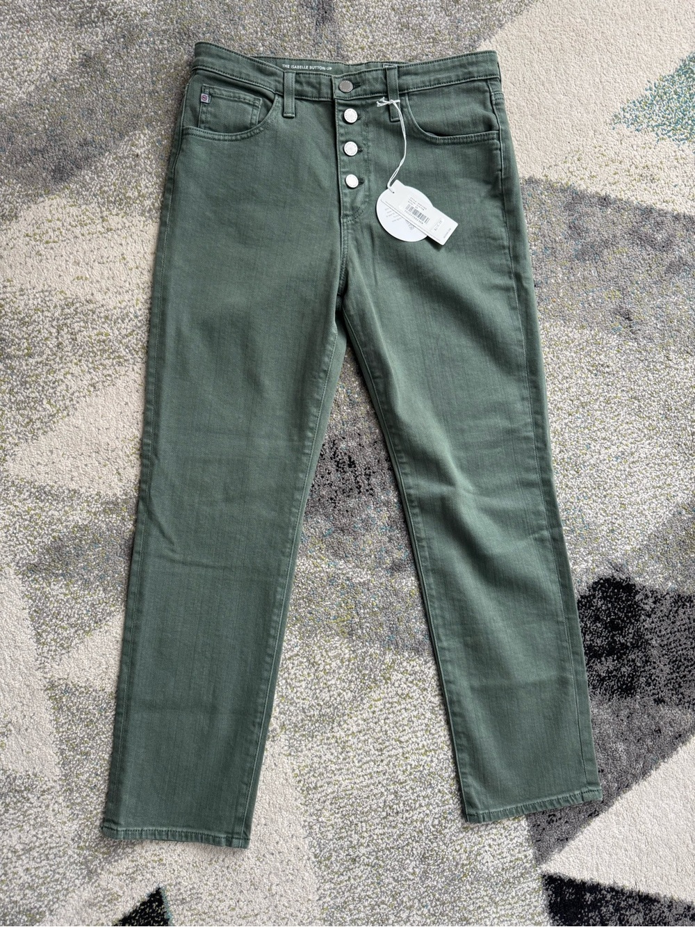 Ag Adriano Goldschmied “The Isabelle Button-Up” Jeans in Olive Green